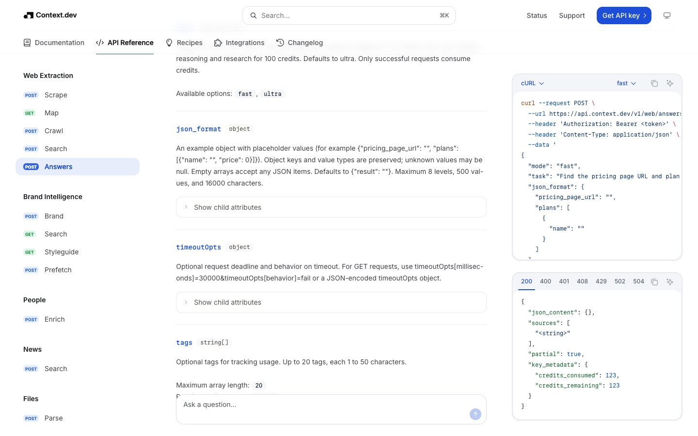 Answers by Context.dev screenshot